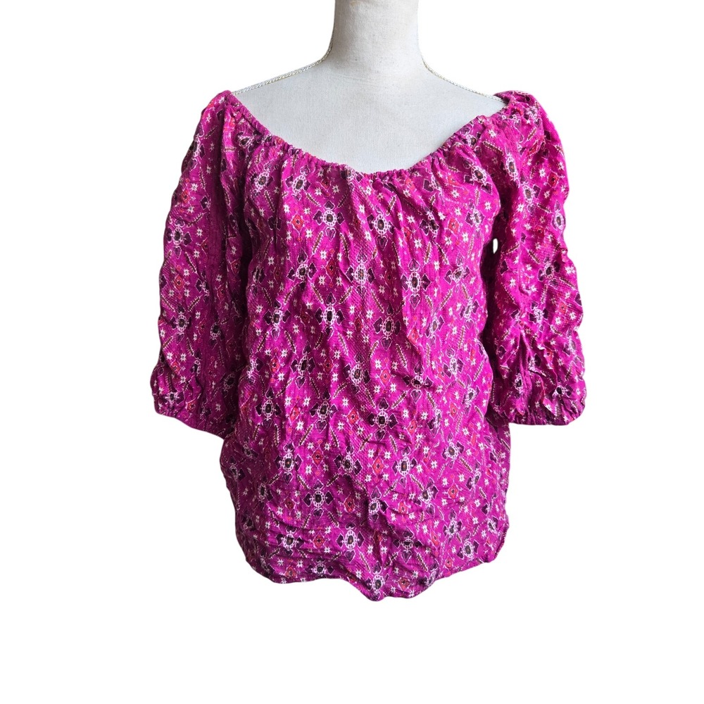 Anthropologie Womens Pink Floral Off-The-Shoulder Floral Blouse Top Size Small